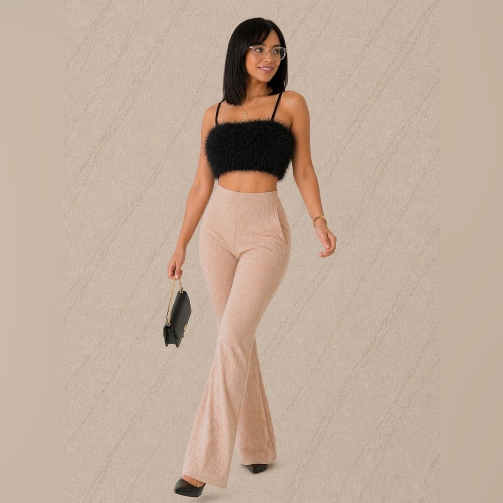 Luxe Feather Crop Top Fluffy Trim Stretch Party Glam Cami S M L